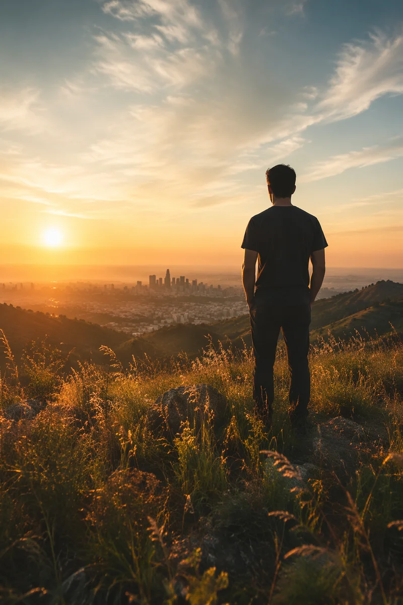 Hopeful Sunrise Over Future City Skyline