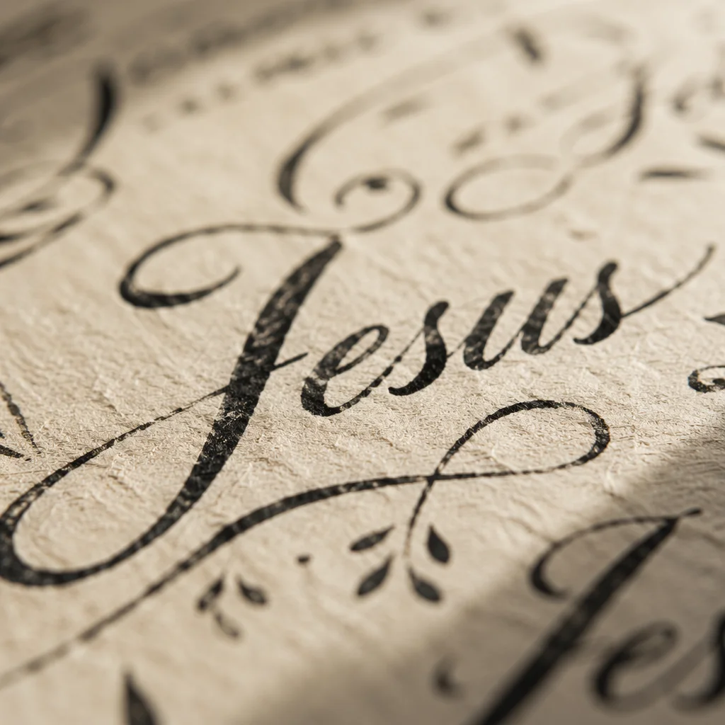 Elegant Jesus Calligraphy on Handmade Paper