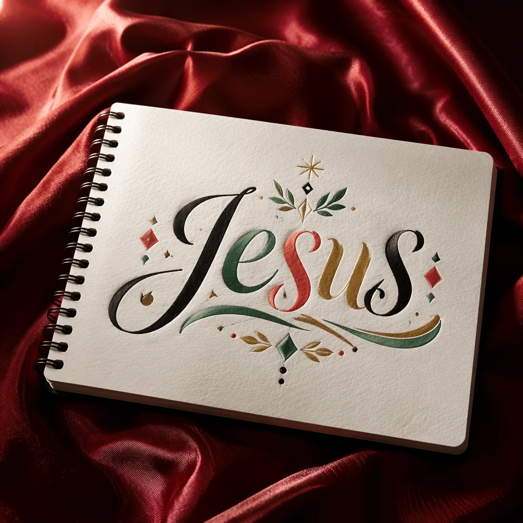 Elegant Jesus Calligraphy on Crimson Satin