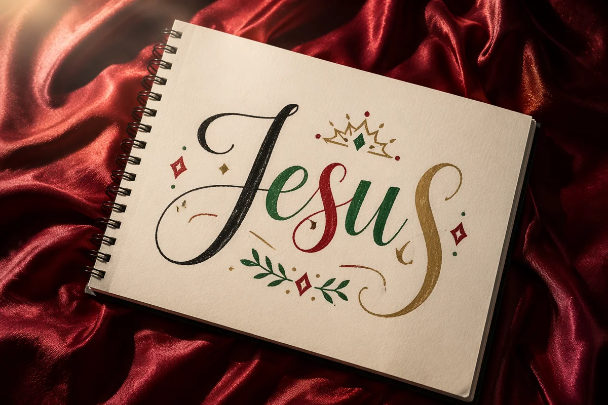 Elegant Jesus Calligraphy on Crimson Satin