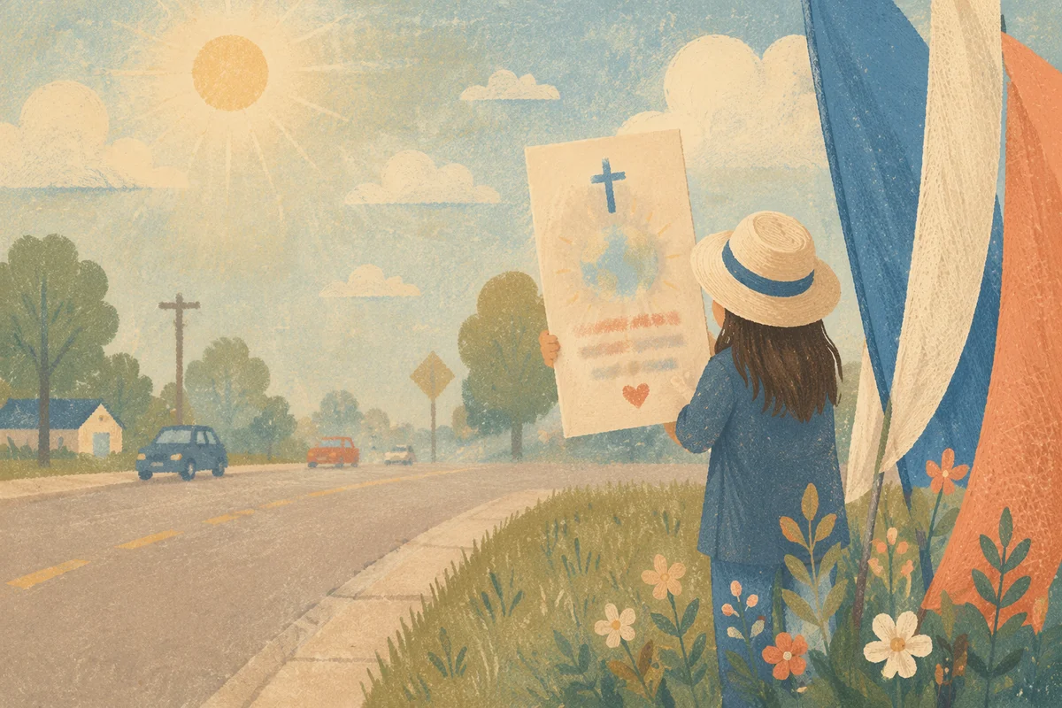 Hopeful Cross and Globe Roadside Background