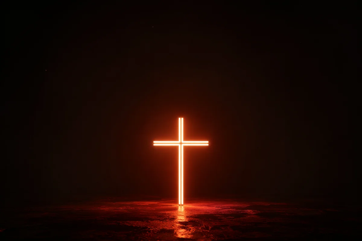 Glowing Cross Light in Dark Background