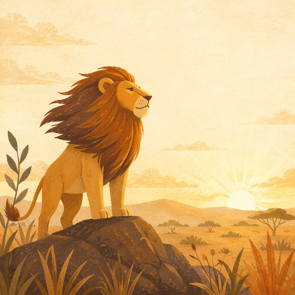 Courageous Lion at Dawn Savanna Background
