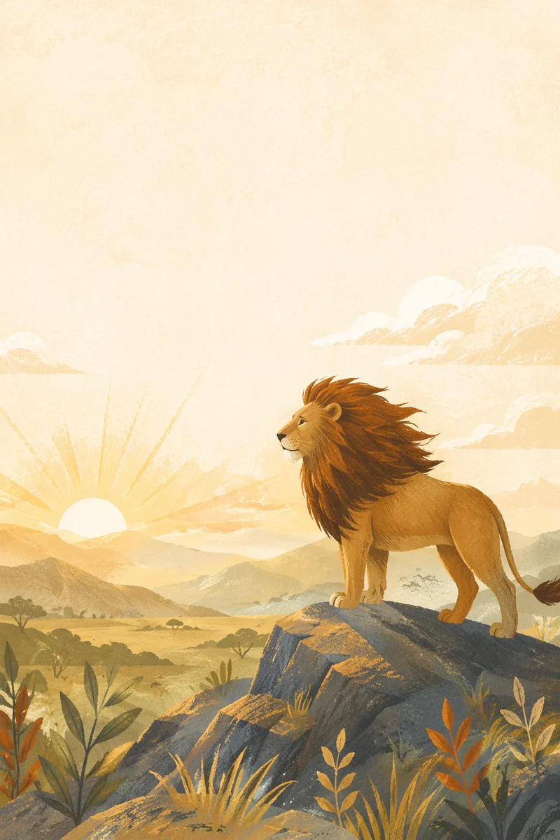 Courageous Lion at Sunrise Horizon