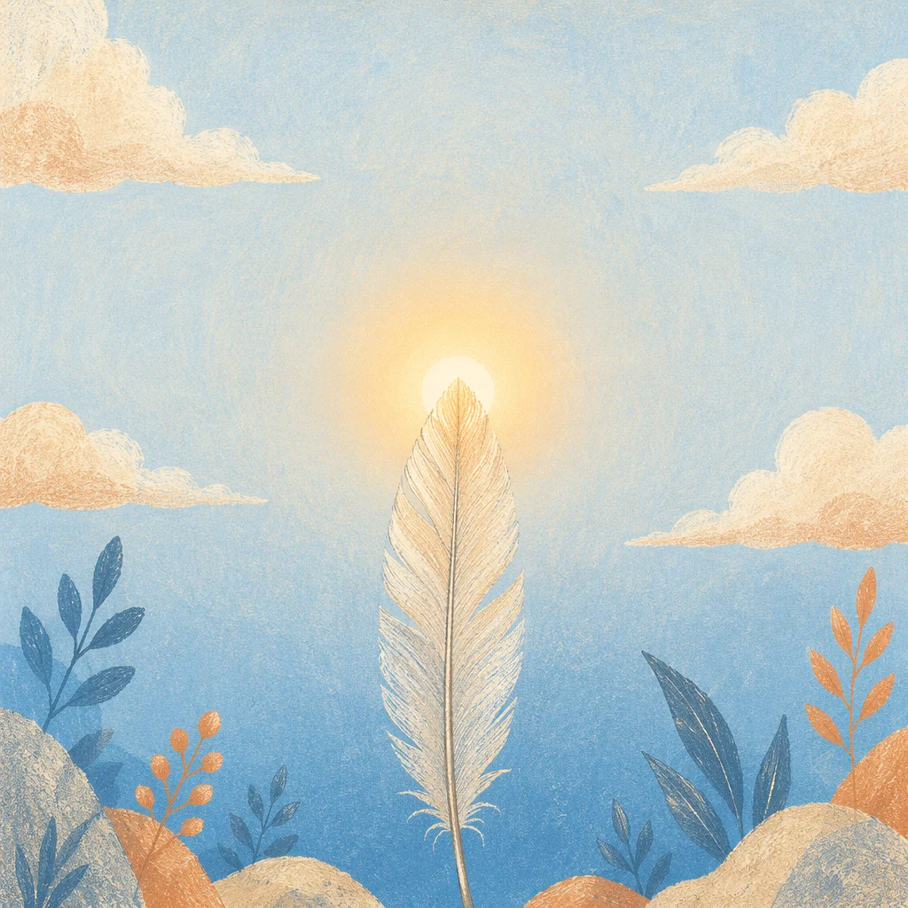 Delicate Feather in Calming Blue Sky