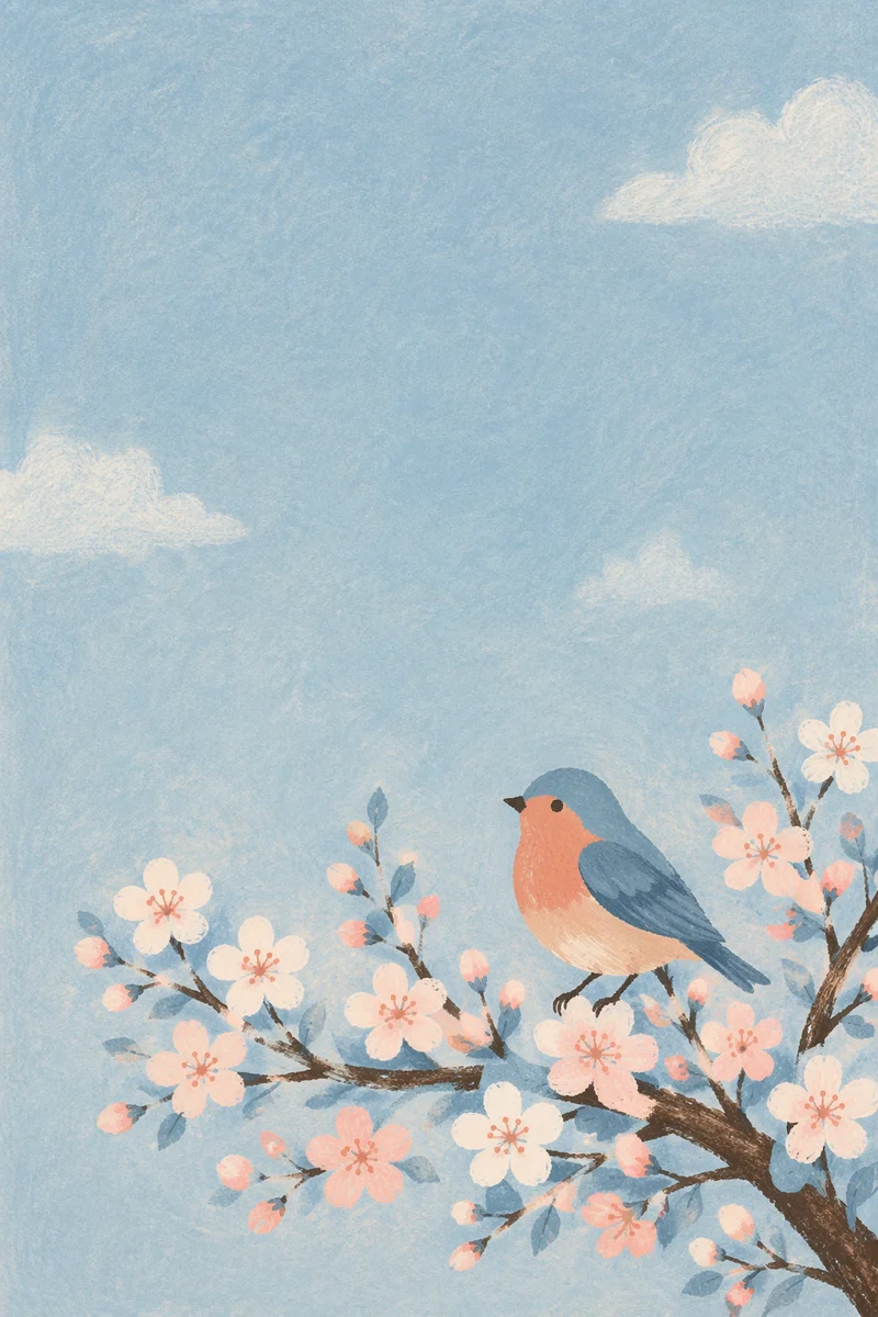 Spring Blossom Branch on Light Blue Sky