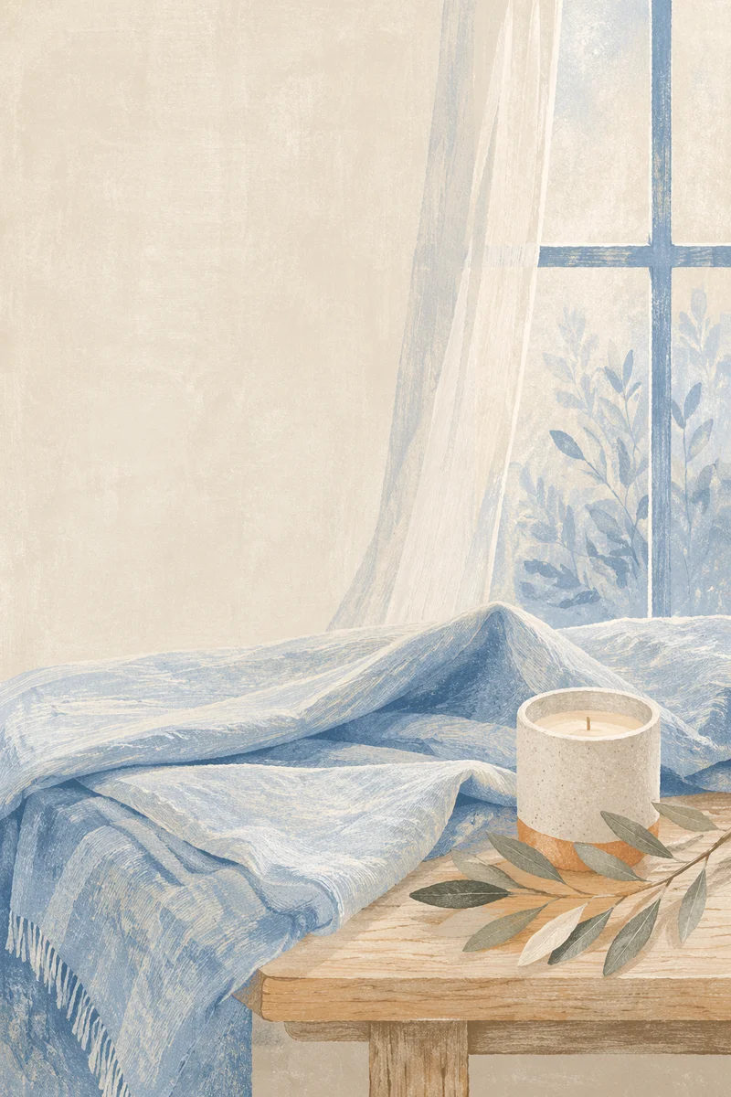 Pale Blue Linen by Frosted Window