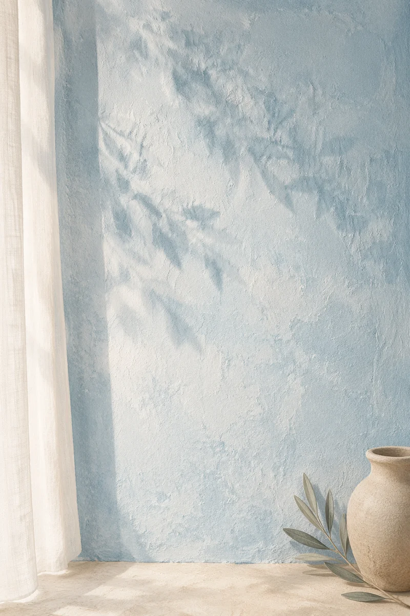 Soft Blue Wall with Gentle Morning Light