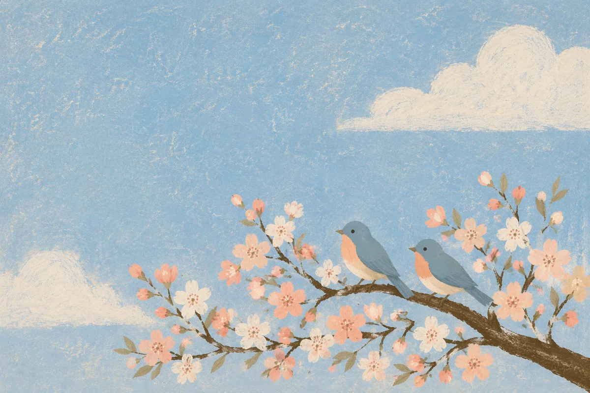 Spring Blossom Branch on Light Blue Sky