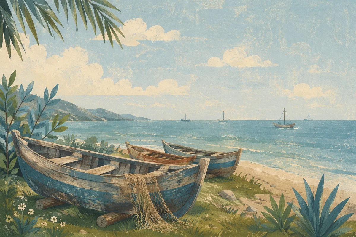 Calming Coastal Boats on Light Blue Shore