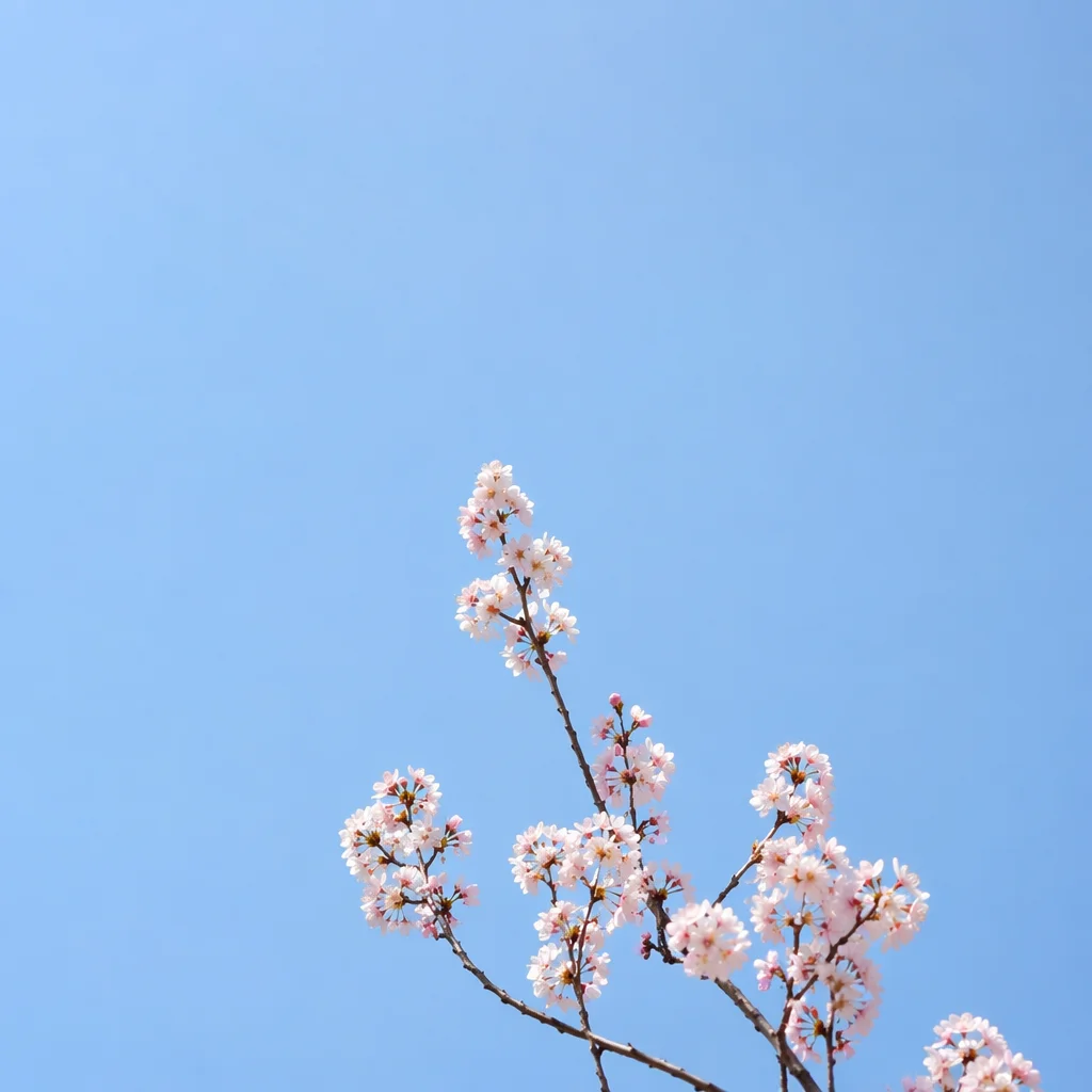 Spring Blossom Branch on Light Blue Sky