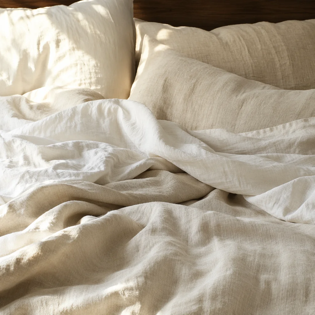 Neutral Cream Linen Bedding Texture Background