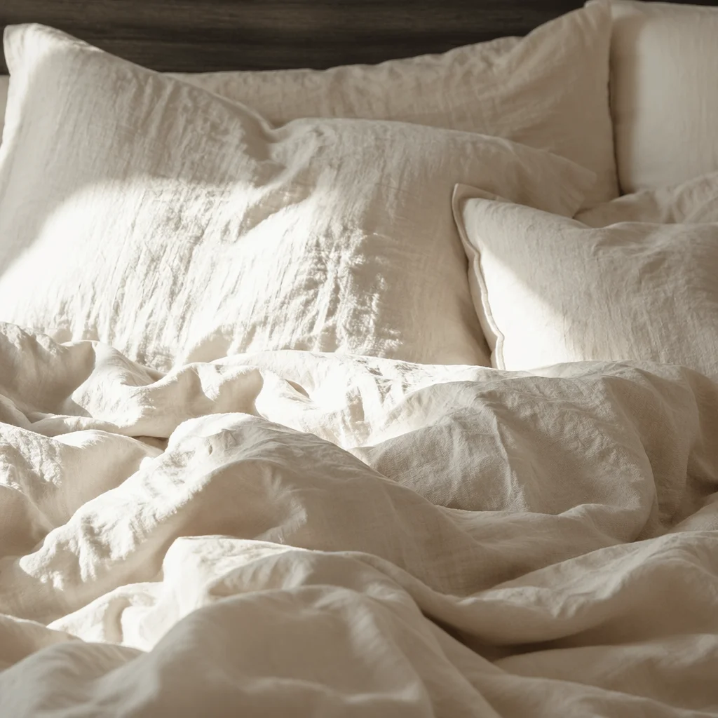 Neutral Cream Linen Bedding Texture Background