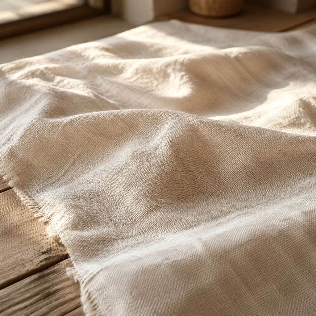 Neutral Cream Linen Fabric Close Up