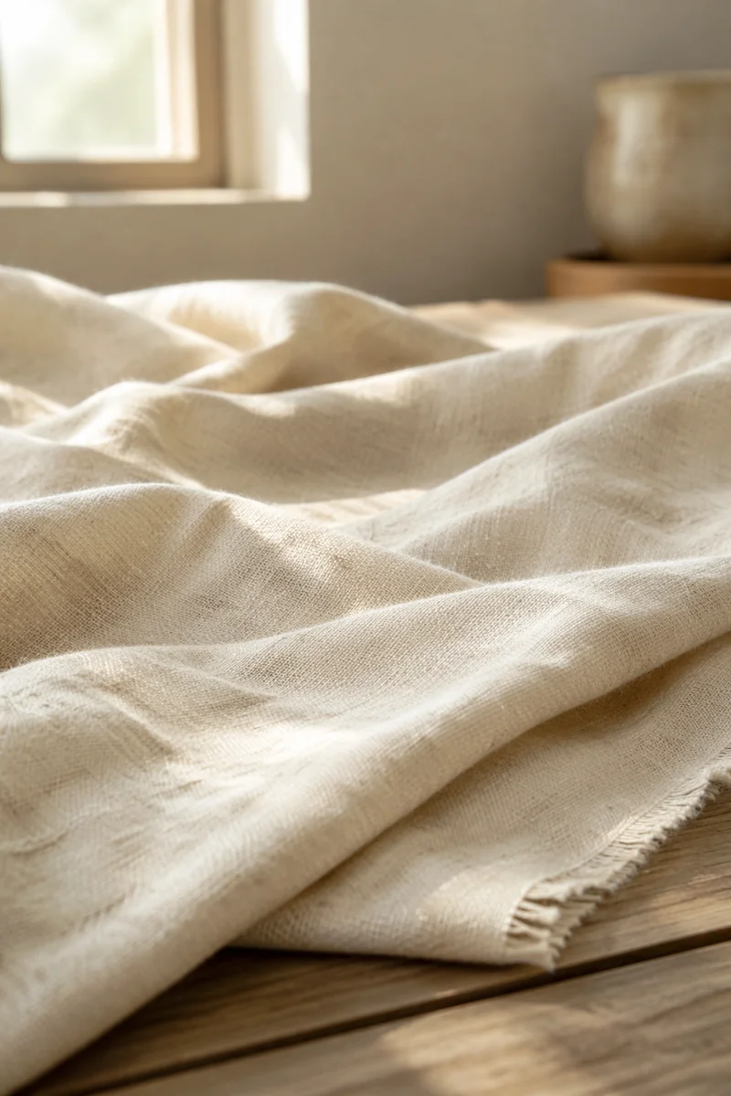 Neutral Cream Linen Fabric Close Up