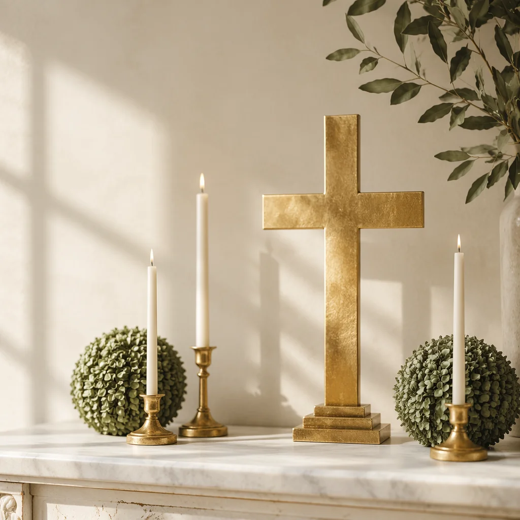 White Marble Background With Gold Cross