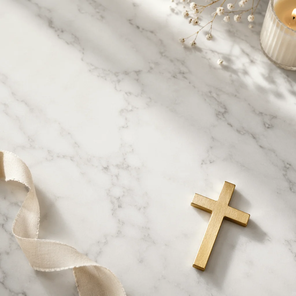 White Marble Background with Gold Cross
