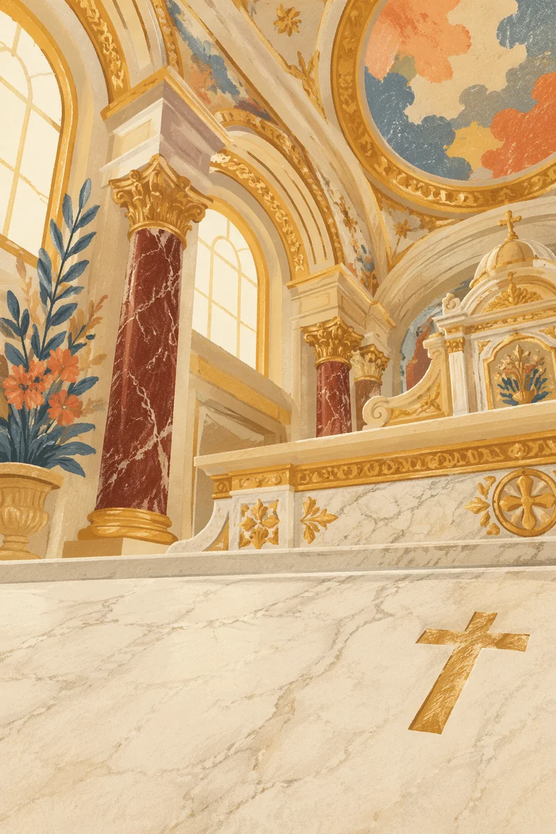 White Marble Sanctuary with Gold Cross Accent
