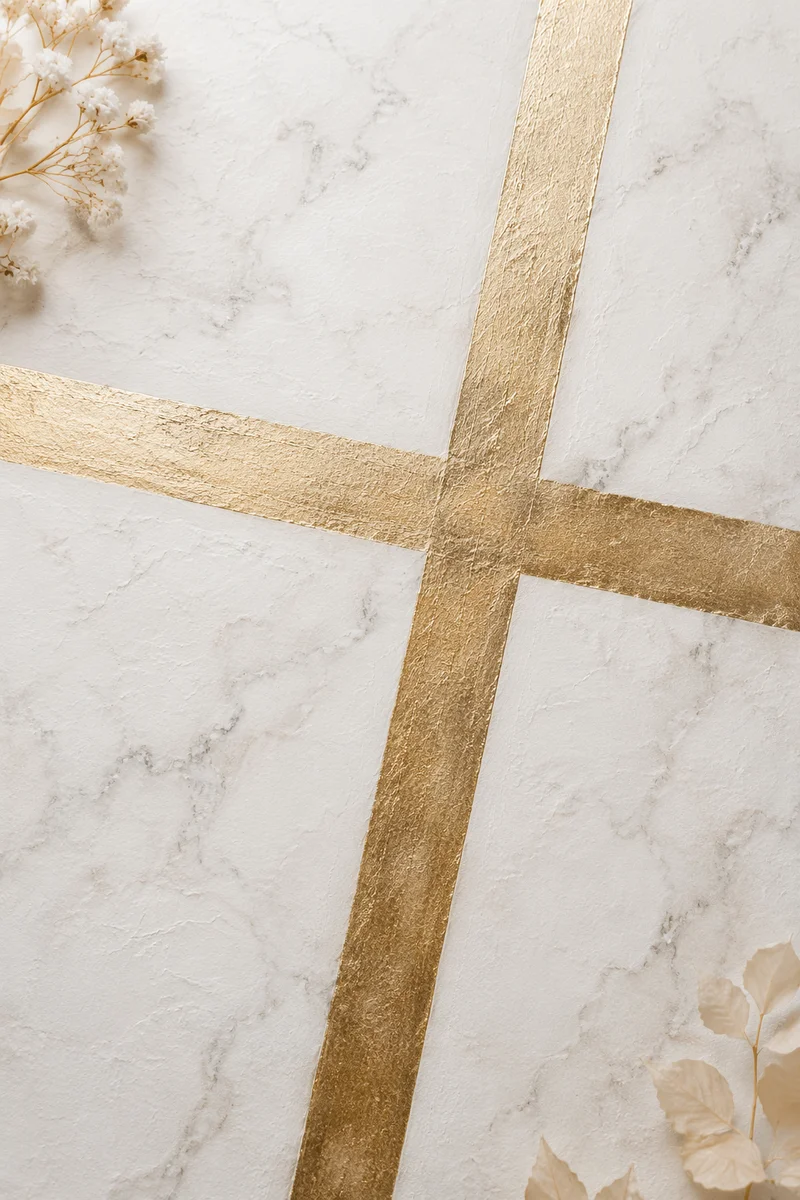 White Marble Background with Gold Cross Accent