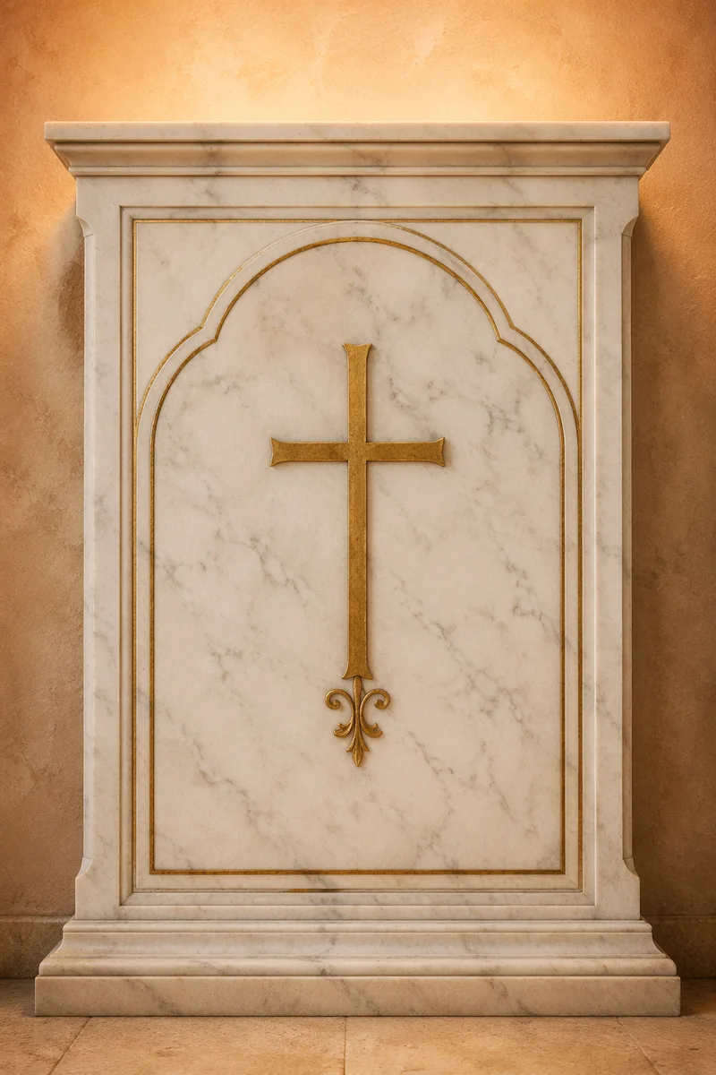 White Marble Panel with Gold Cross Accent
