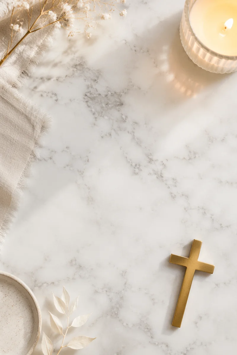 White Marble Background with Gold Cross