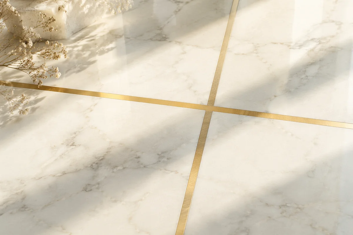 White Marble Surface with Gold Cross Accent