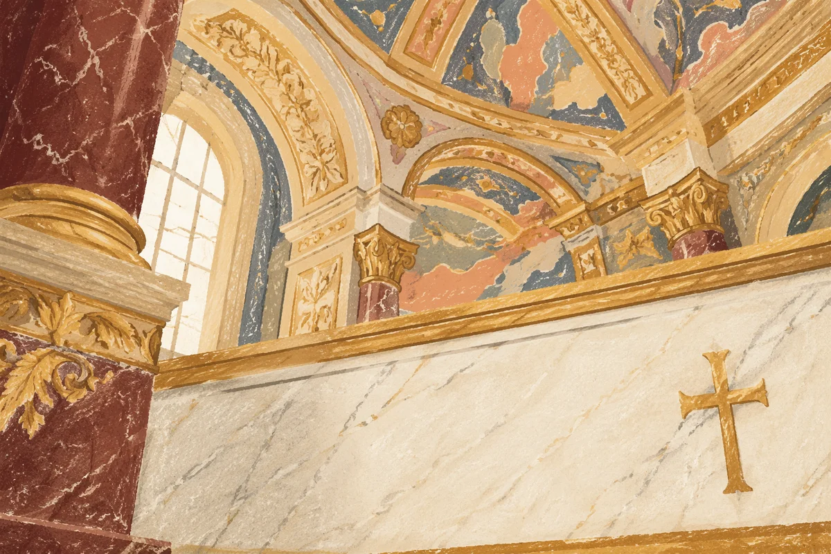 White Marble Sanctuary with Gold Cross