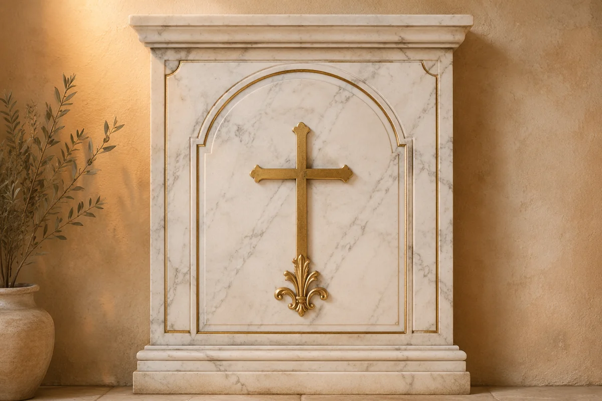 White Marble Panel with Gold Cross