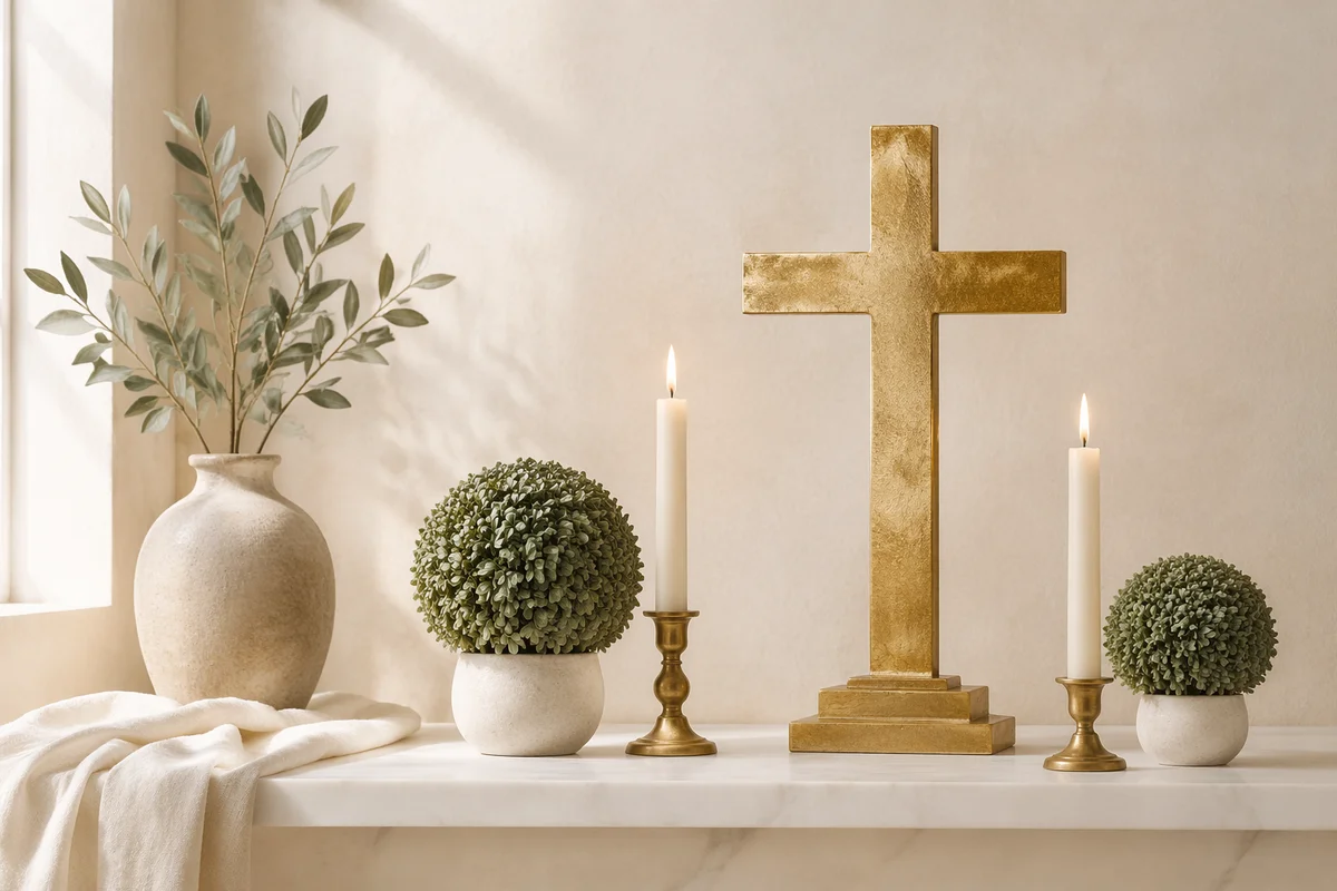Gold Cross Accent on White Marble