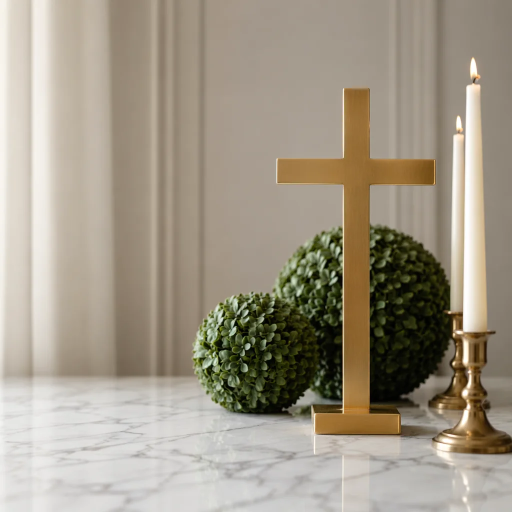 White Marble Background with Gold Cross