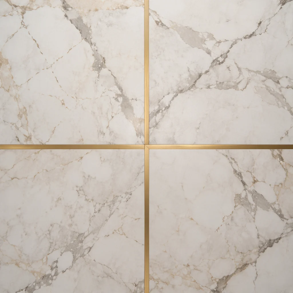 White Marble Surface with Gold Cross Accent