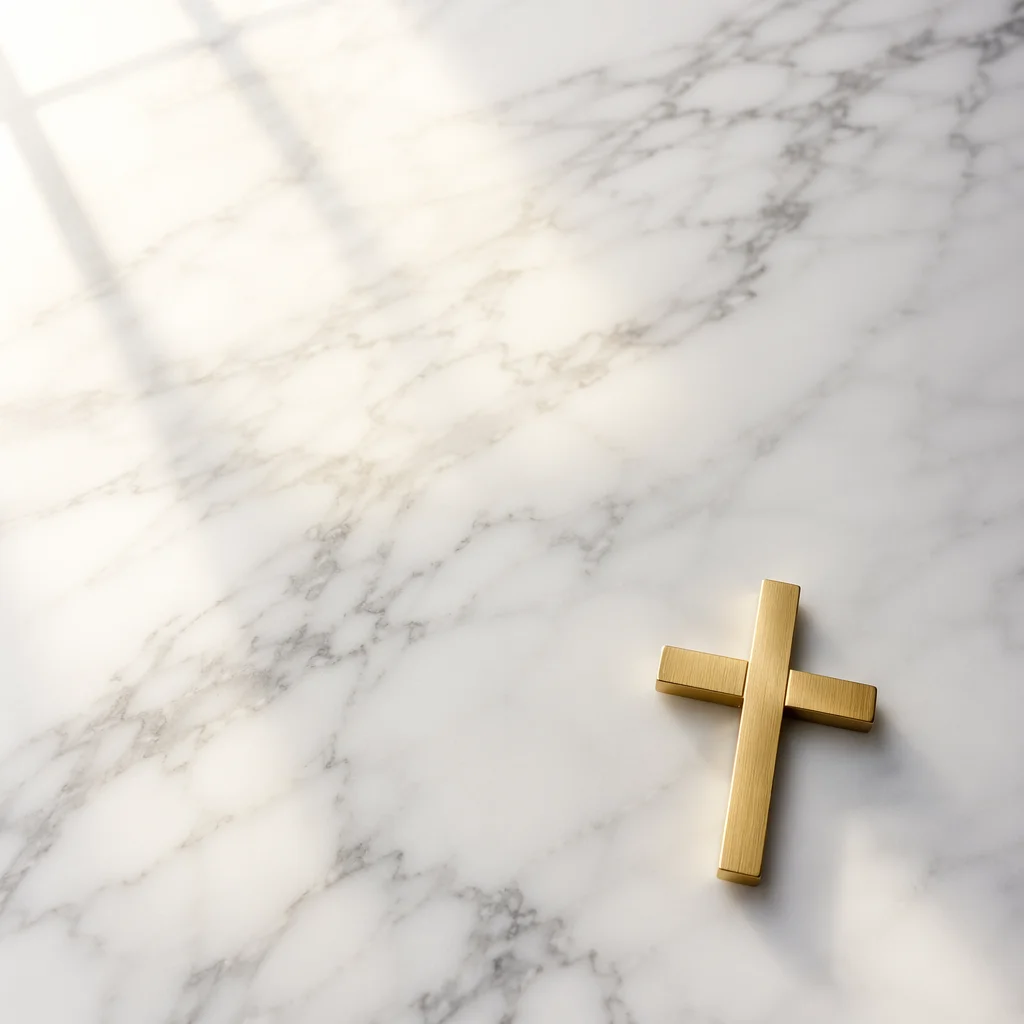 White Marble Background with Gold Cross