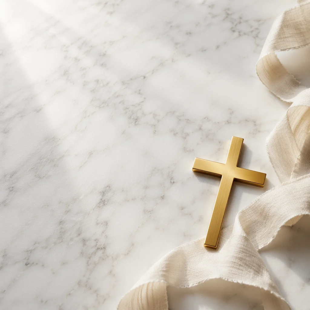 White Marble Background with Gold Cross