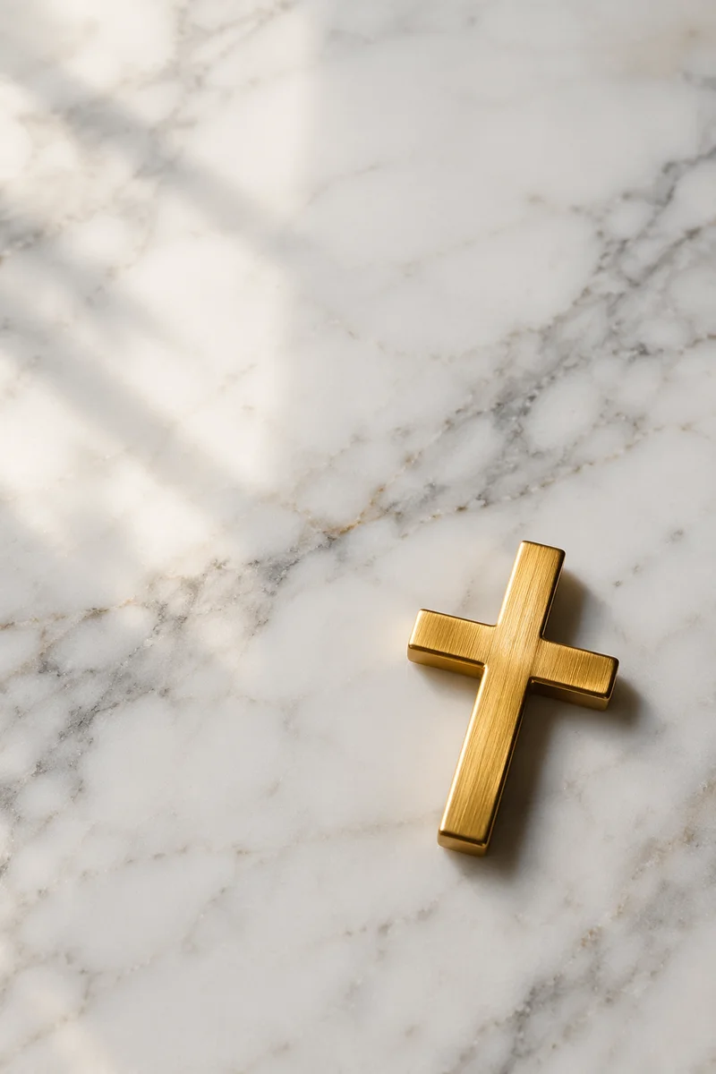 White Marble Background with Gold Cross