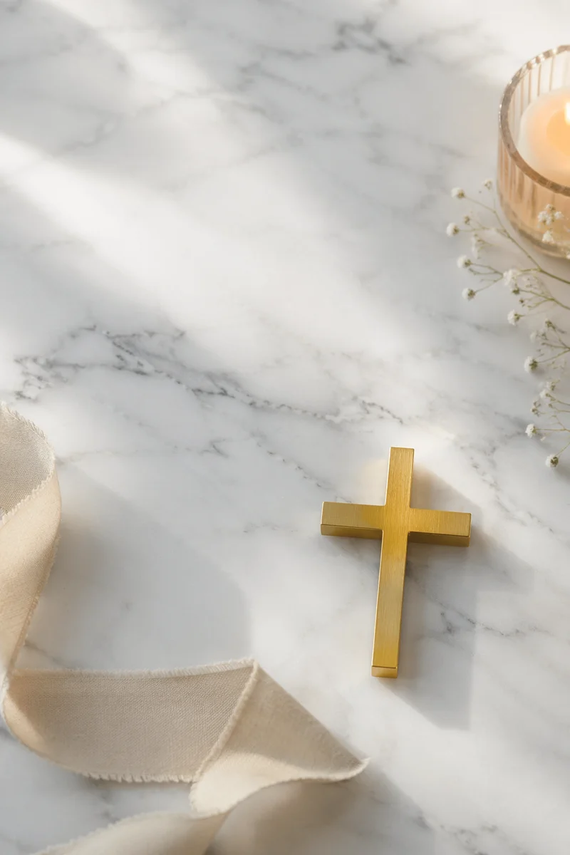 White Marble Background with Gold Cross