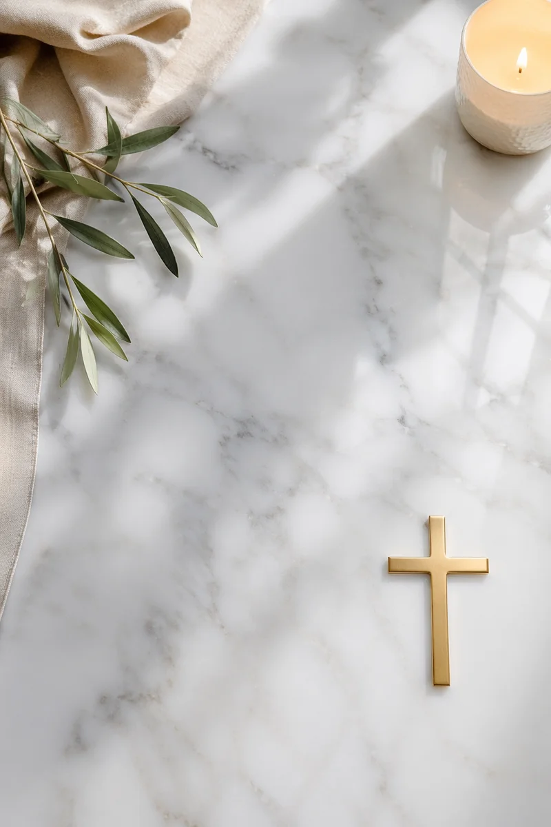White Marble Background with Gold Cross