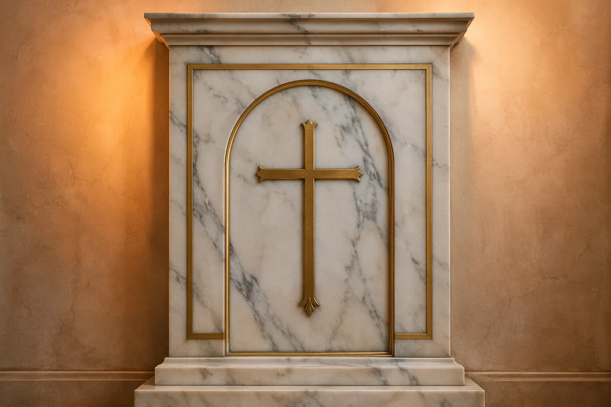 White Marble Panel with Gold Cross