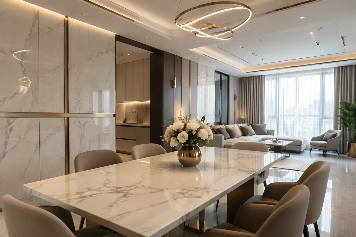 White Marble Interior with Gold Cross Accent