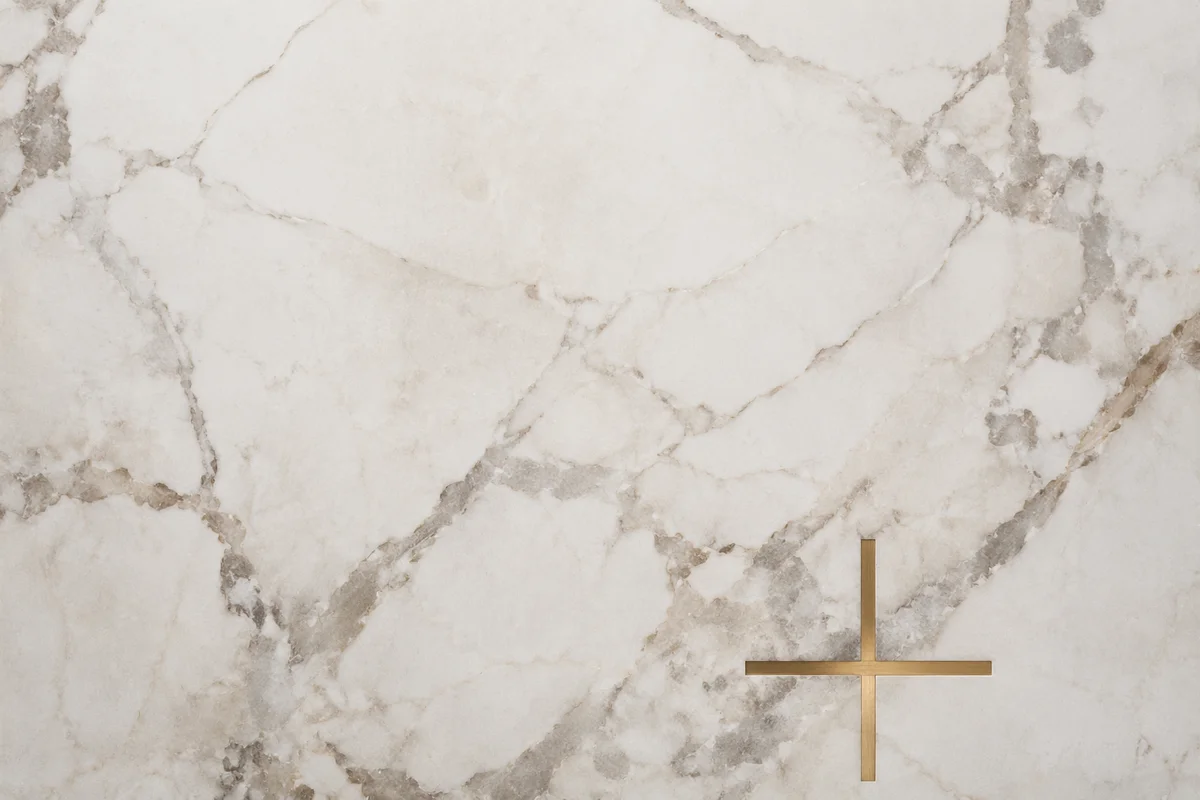 White Marble Background with Gold Cross Accent
