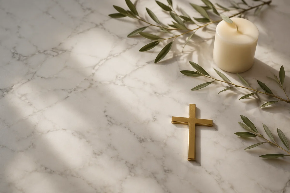 White Marble Background with Gold Cross