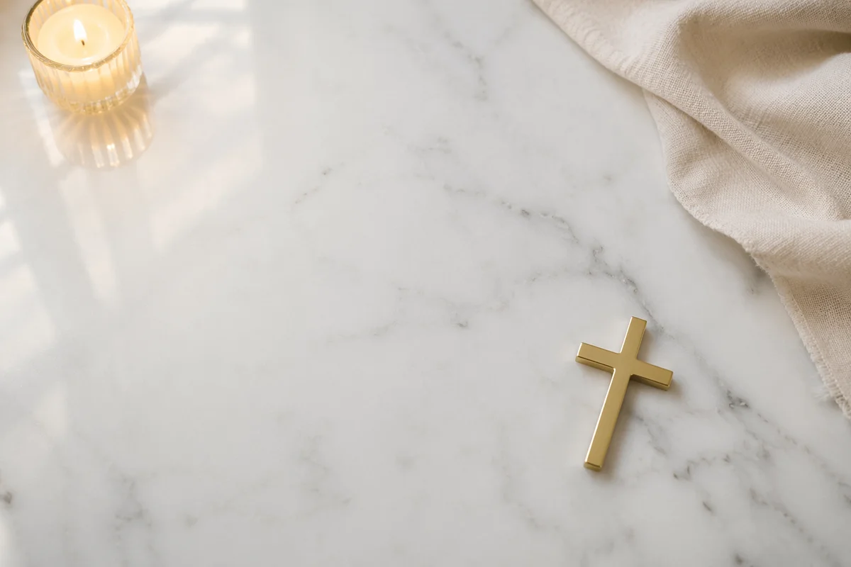 White Marble Background with Gold Cross