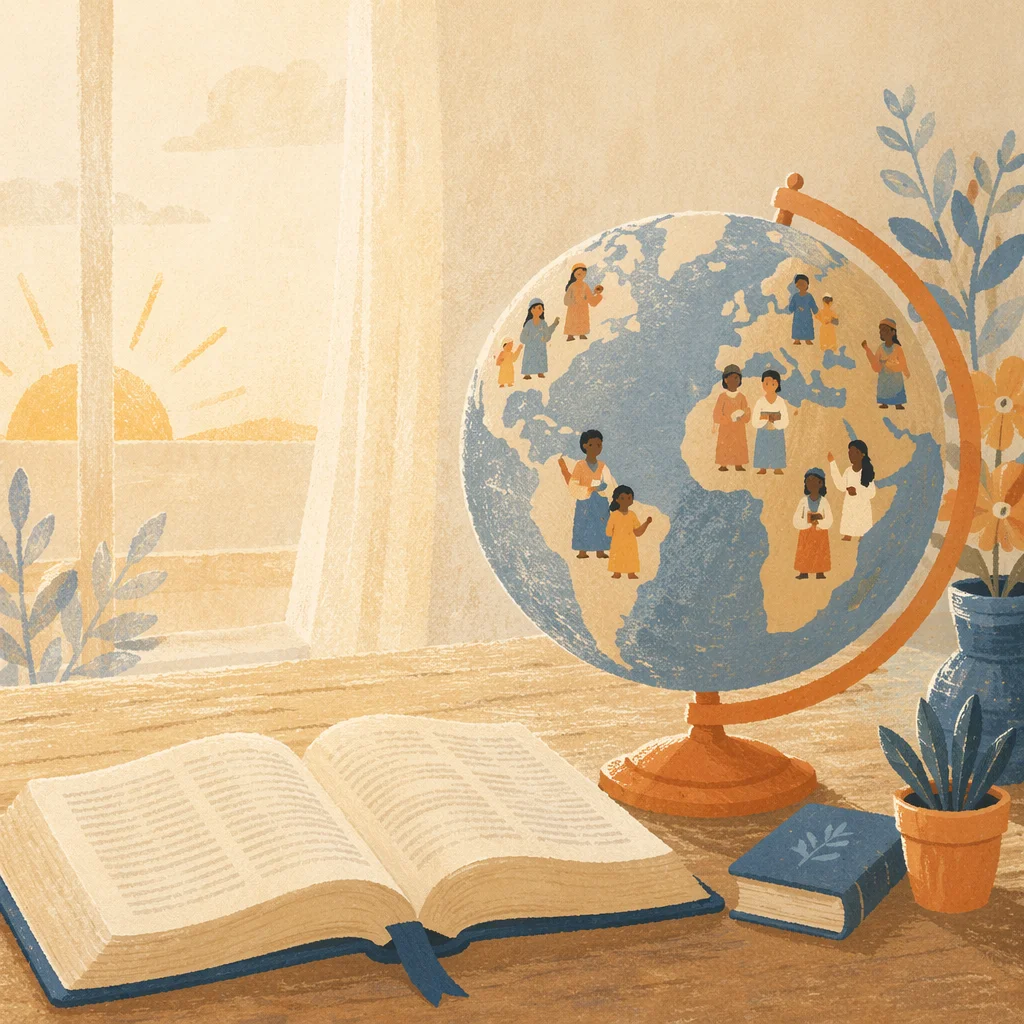Globe on Open Book at Sunrise