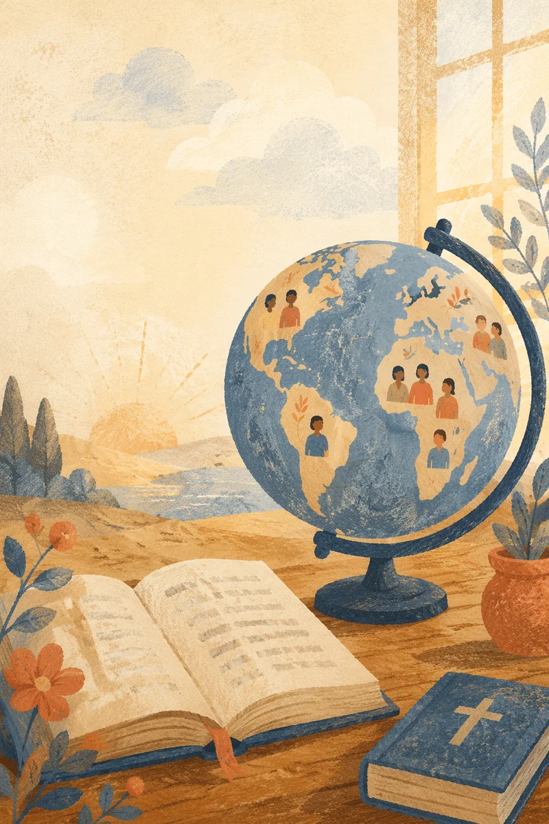 Globe on Open Book at Sunrise