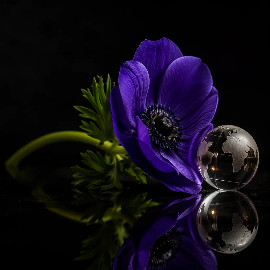Violet Anemone and Glass Globe Background