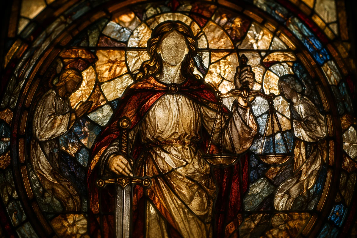 Stained Glass Justice and Mercy Background