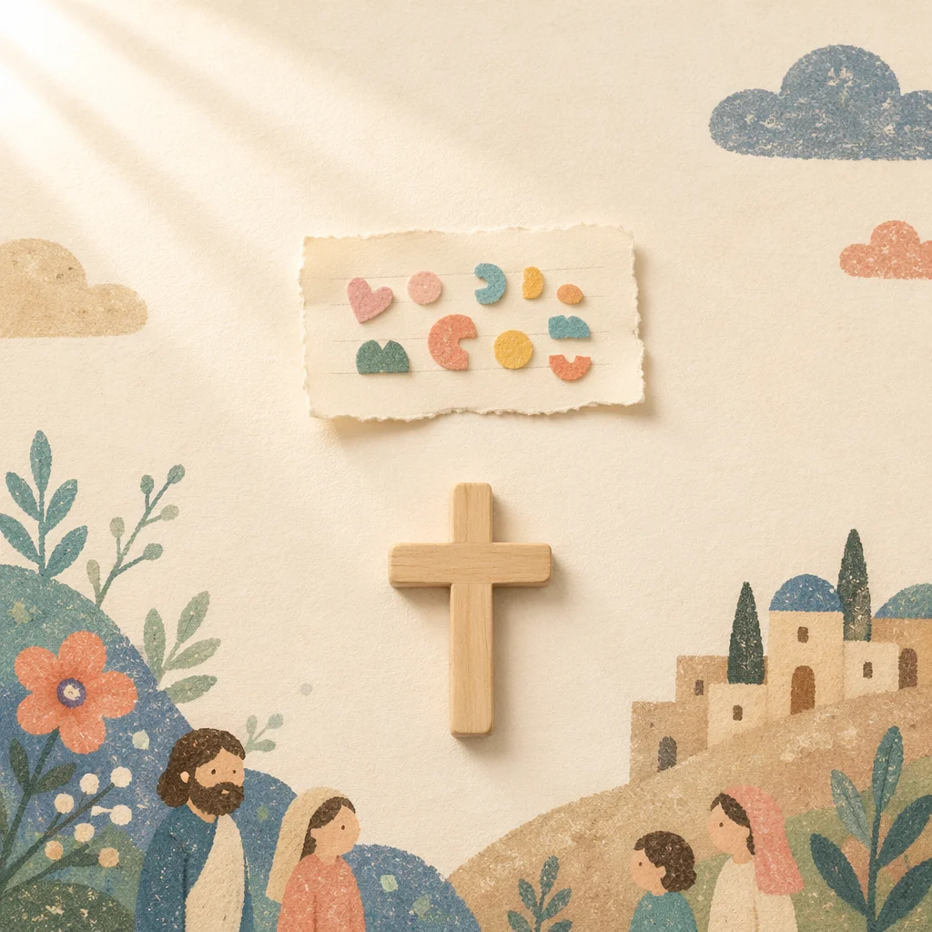 Minimal Wooden Cross on Warm Cream Background