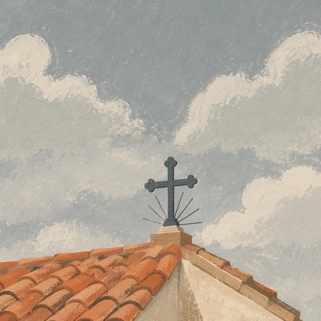 Minimalist Cross on Terracotta Church Roof