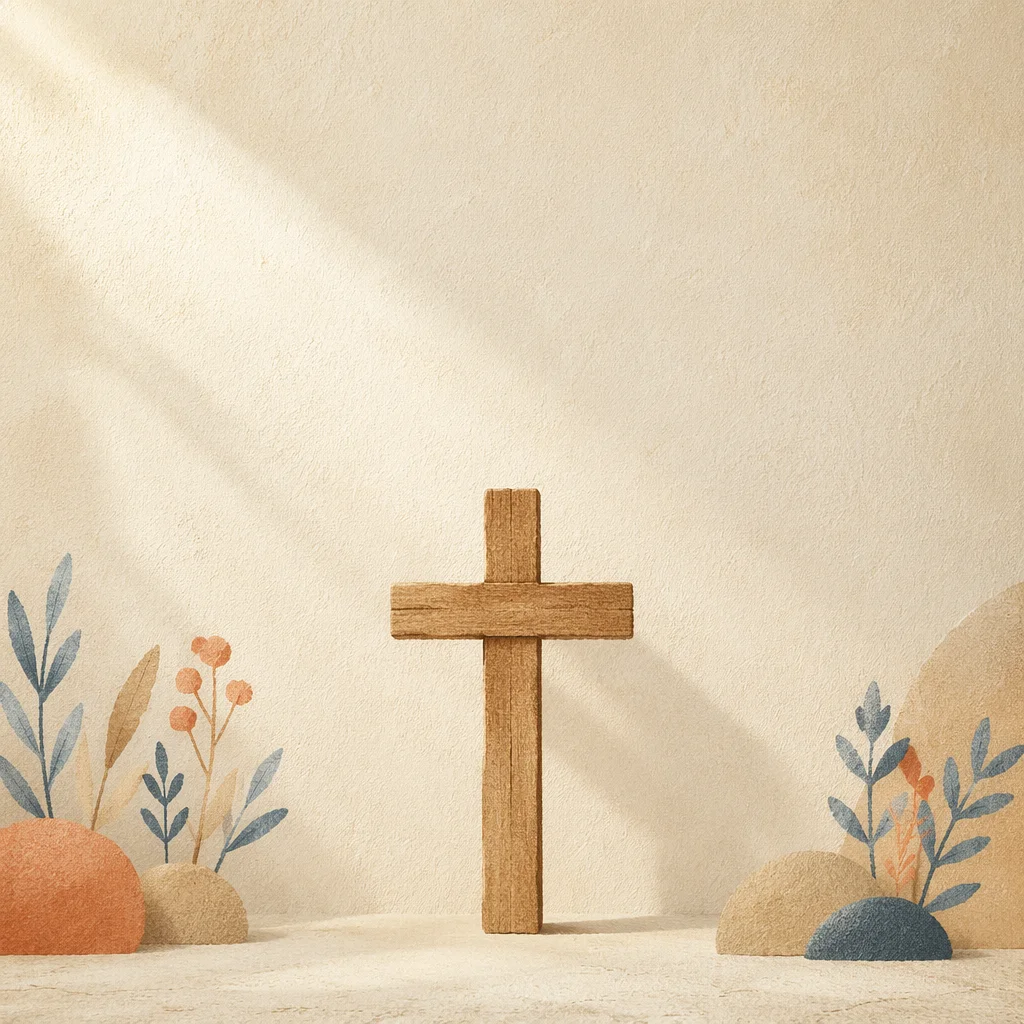 Minimal Wooden Cross on Warm Plaster