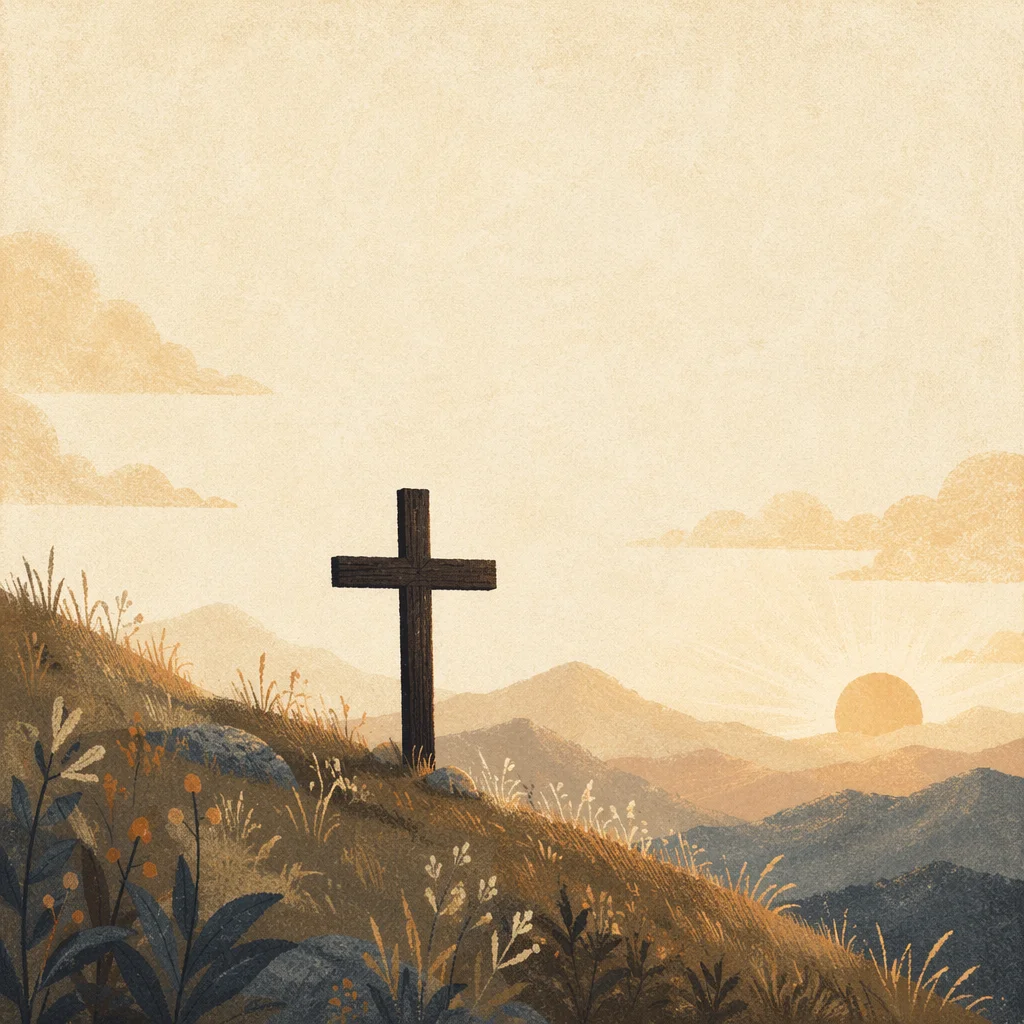 Minimalist Wooden Cross at Sunrise