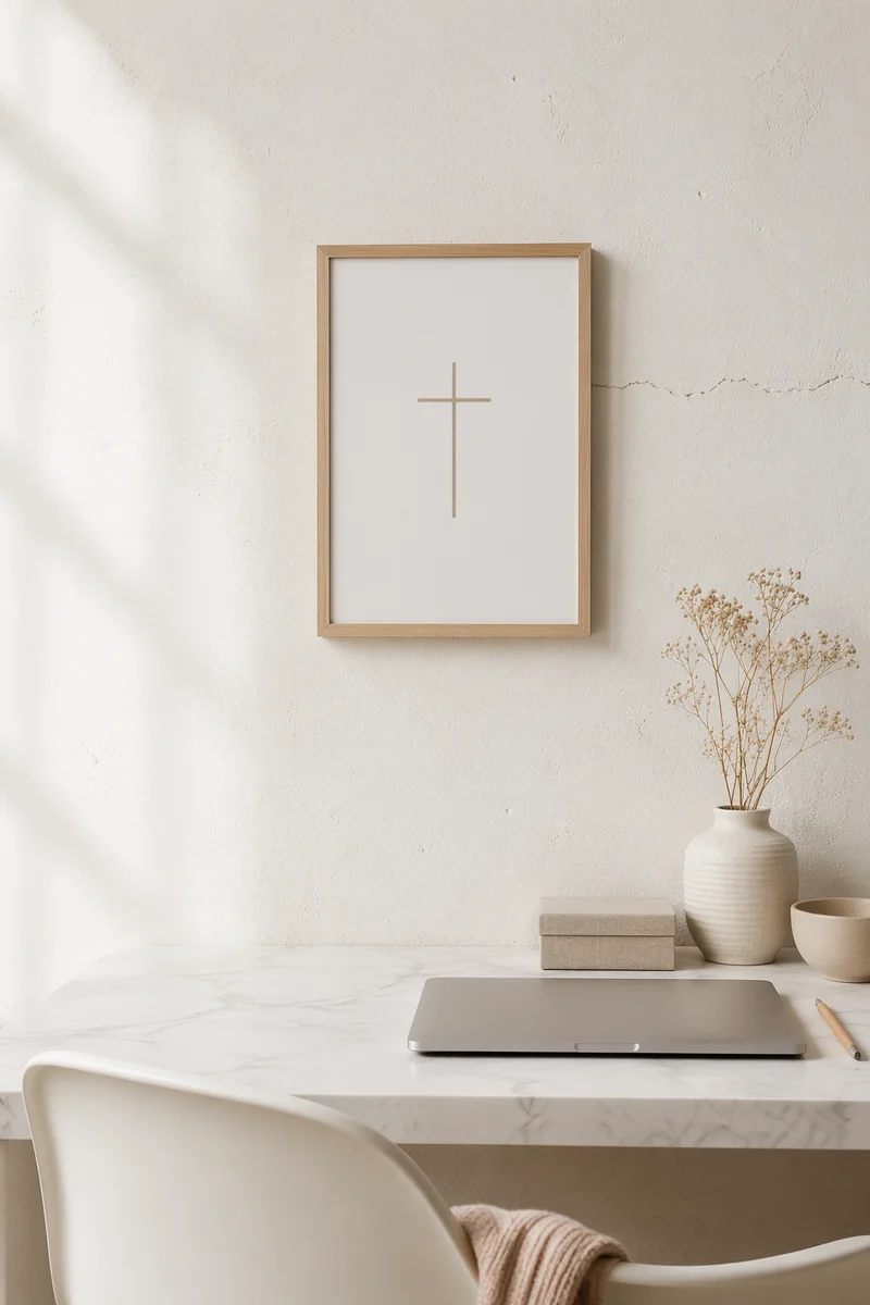 Minimal Cross Frame on Textured Wall